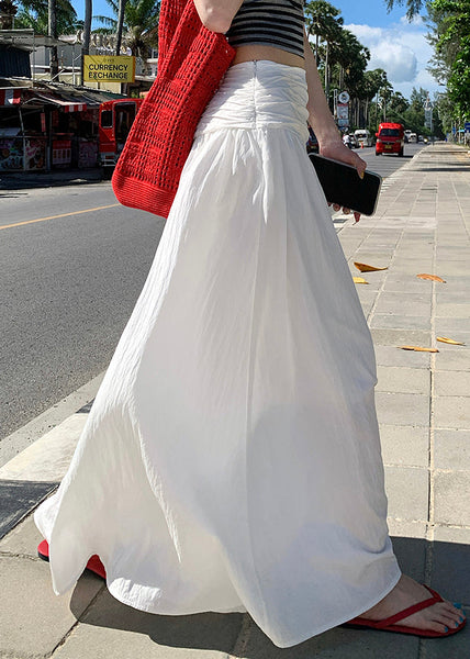 Solid Wrinkled Art Summer Cotton Skirts White FashionChic