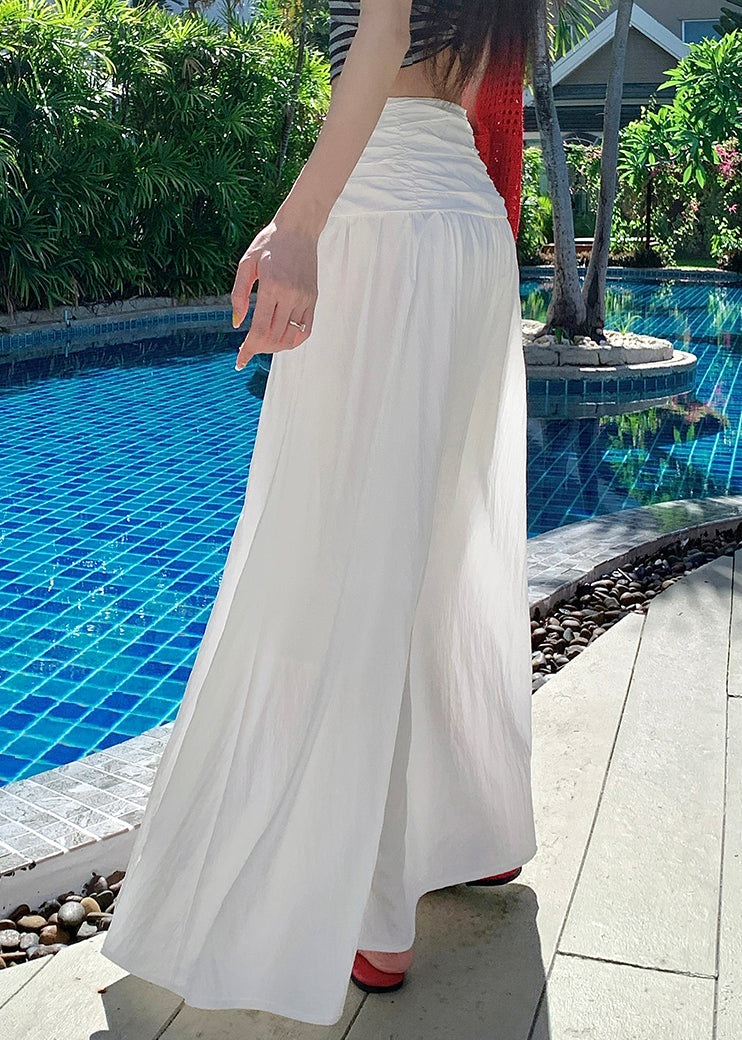 Solid Wrinkled Art Summer Cotton Skirts White FashionChic