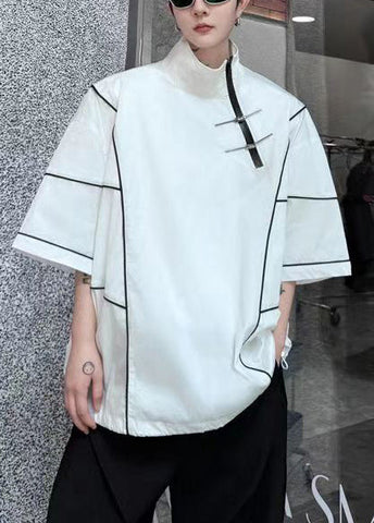 Sweatshirt Men White Zip Summer Up Art Cotton Drawstring FashionChic