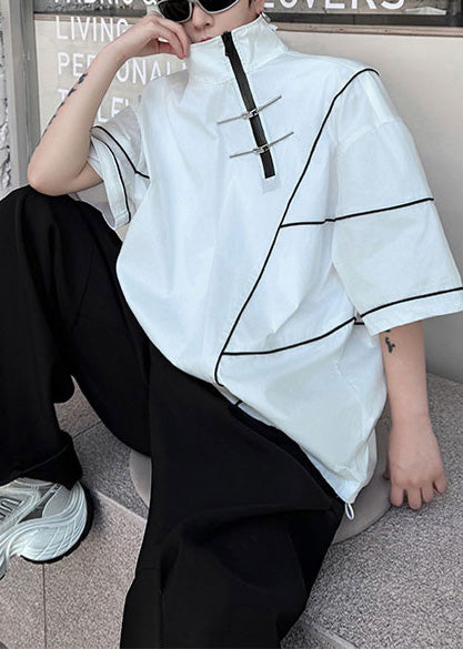 Sweatshirt Men White Zip Summer Up Art Cotton Drawstring FashionChic