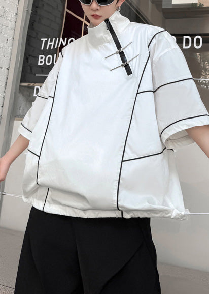 Sweatshirt Men White Zip Summer Up Art Cotton Drawstring FashionChic