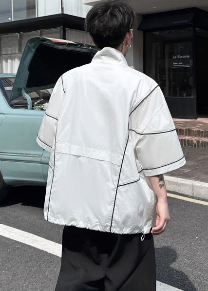 Sweatshirt Men White Zip Summer Up Art Cotton Drawstring FashionChic