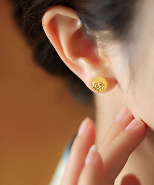 Art Yellow Ancient Gold Beeswax Lock Of Good Wishes Stud Earrings TX001