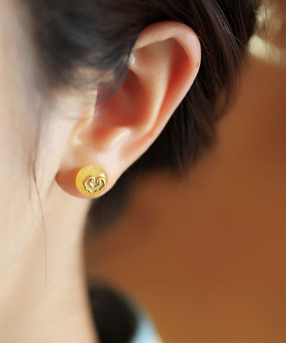Art Yellow Ancient Gold Beeswax Lock Of Good Wishes Stud Earrings TX001