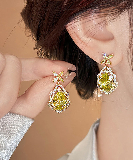 Drop Crystal Earrings Clover Leaf Copper Four Art Yellow Overgild FashionChic