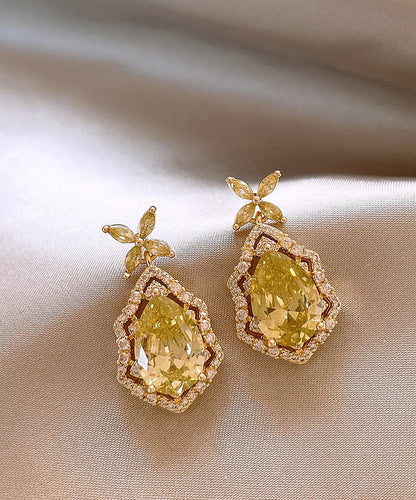 Drop Crystal Earrings Clover Leaf Copper Four Art Yellow Overgild FashionChic