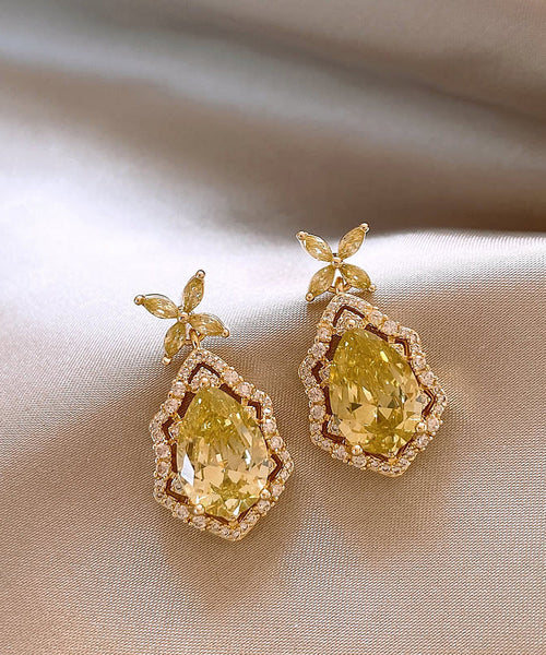 Drop Crystal Earrings Clover Leaf Copper Four Art Yellow Overgild FashionChic