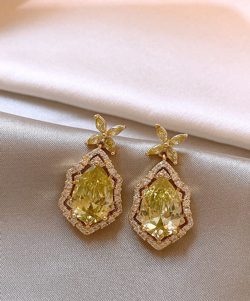 Drop Crystal Earrings Clover Leaf Copper Four Art Yellow Overgild FashionChic
