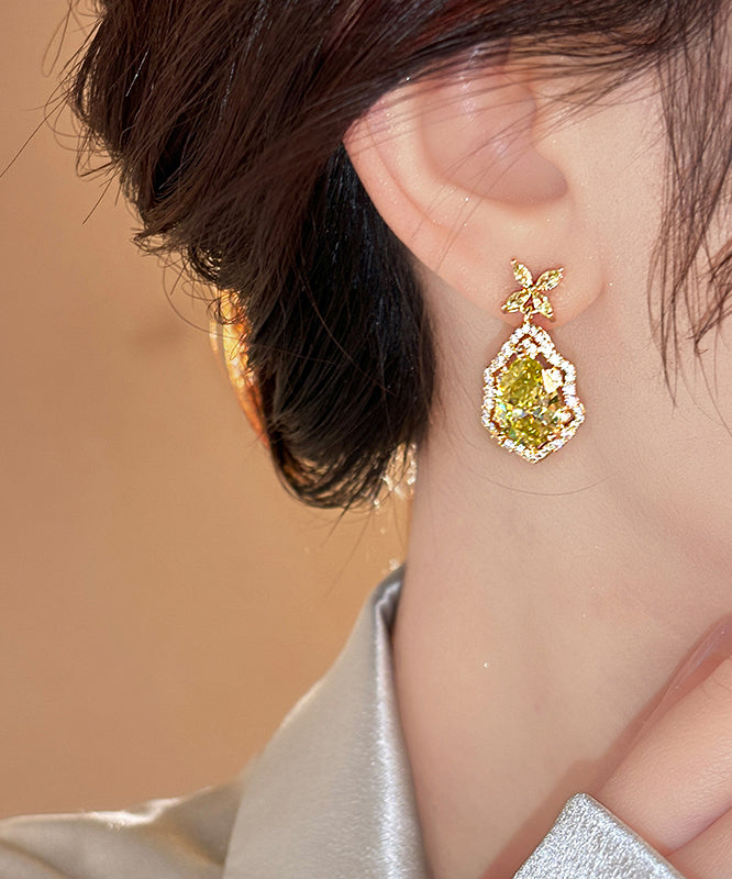 Drop Crystal Earrings Clover Leaf Copper Four Art Yellow Overgild FashionChic