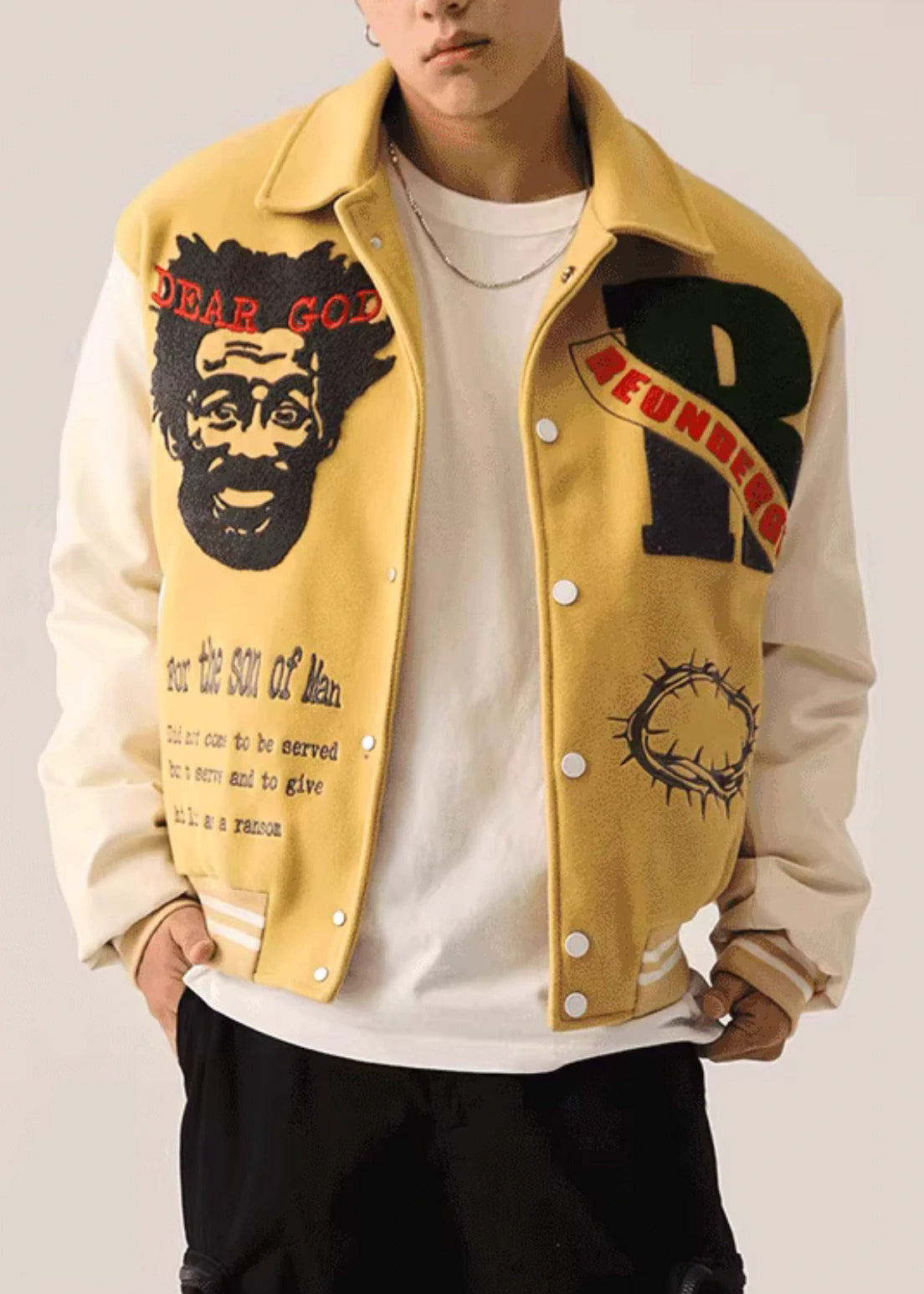 Pockets Embroideried Yellow Spring Art Patchwork TC012 Men Parka
