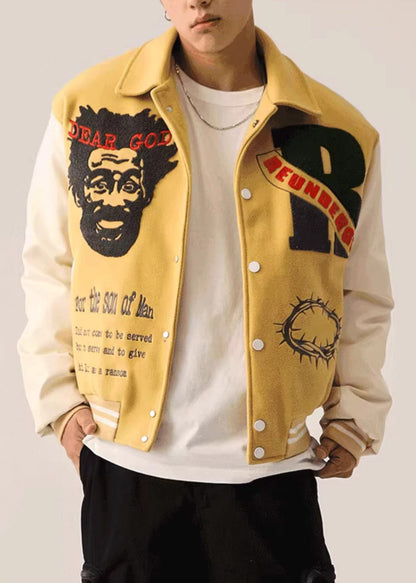 Pockets Embroideried Yellow Spring Art Patchwork TC012 Men Parka