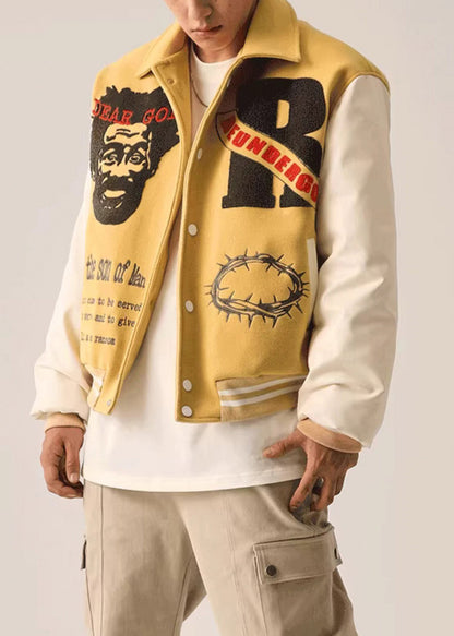 Pockets Embroideried Yellow Spring Art Patchwork TC012 Men Parka