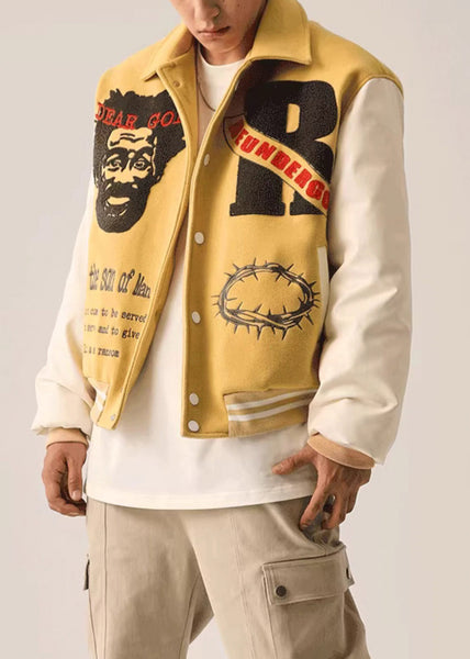 Pockets Embroideried Yellow Spring Art Patchwork TC012 Men Parka