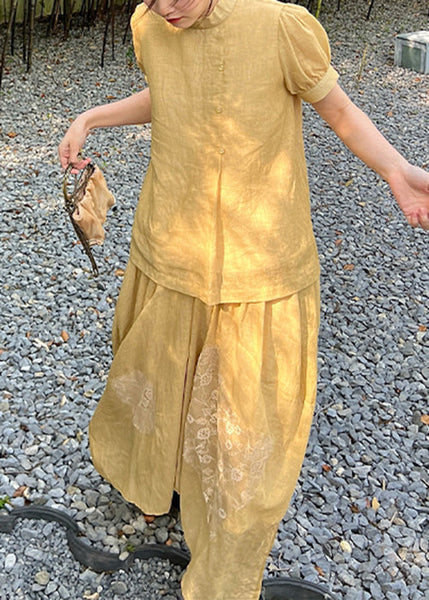 Two Skirts Pieces Tops Set Lace Art Yellow Patchwork And Summer FashionChic