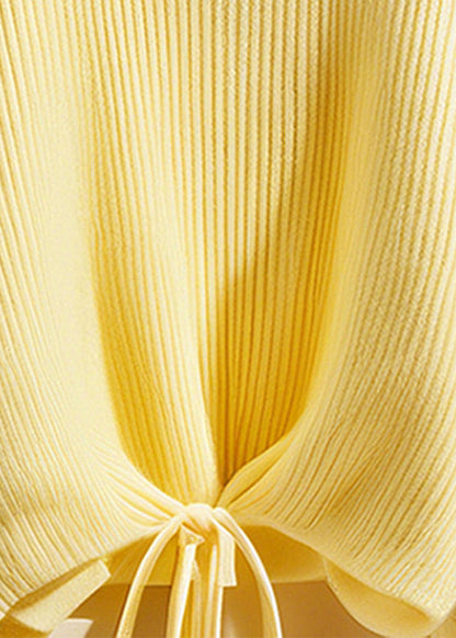 Art Yellow O Neck Lace Up Solid Knit Sweater Fall QS030 OM-BB241010