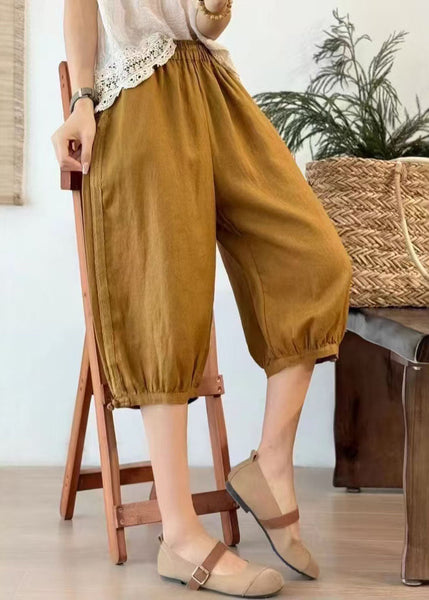 Oversized Linen Art Pants Crop Button Chinese Summer Yellow FashionChic
