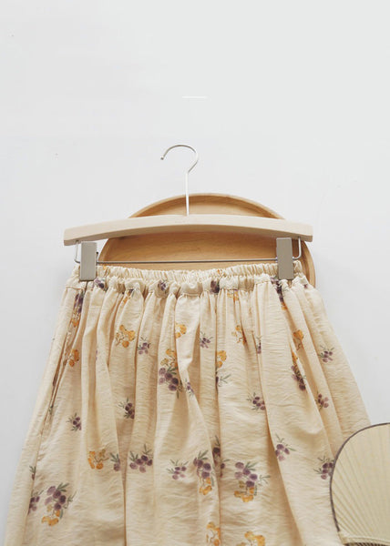 Art Yellow Print Elastic Waist Cotton Skirt Summer JH052 MMDM-SKTS240717