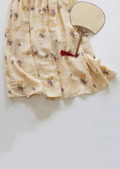 Art Yellow Print Elastic Waist Cotton Skirt Summer JH052 MMDM-SKTS240717