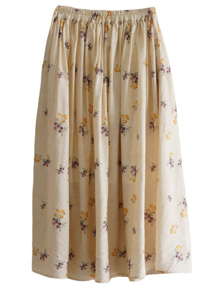 Art Yellow Print Elastic Waist Cotton Skirt Summer JH052 MMDM-SKTS240717