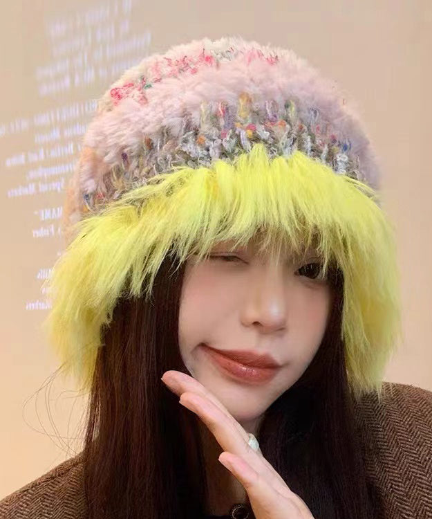 Autumn And Winter Korean Handmade Edition Yellow Knit Bucket Hat WI015 hat-HAT241105