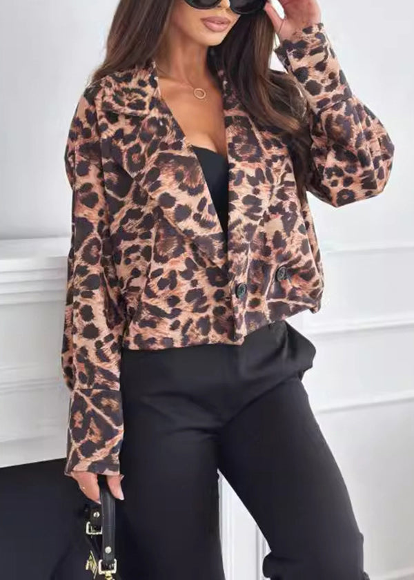 Autumn Fashion Short Coffee Leopard Print Suit Jacket QY022 BB-ZS-WM-CTS241002