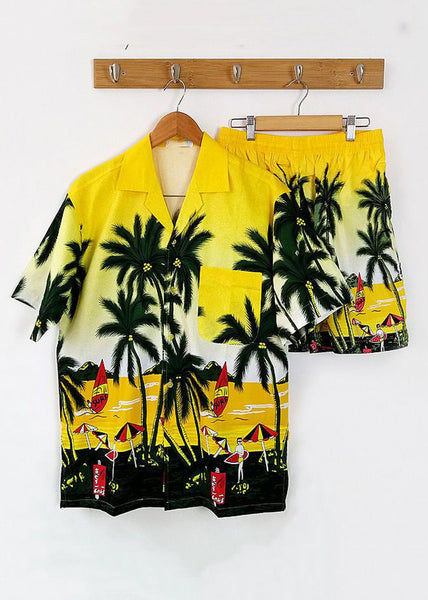 Beach Blue Button Print Shirt And Shorts Cotton Mens Two Piece Set Short Sleeve HG052 Men-Silk-MENTS240725