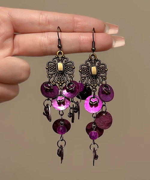 Silver Beach Tassel Sterling Shell Hollow Earrings Blue Drop Out FashionChic