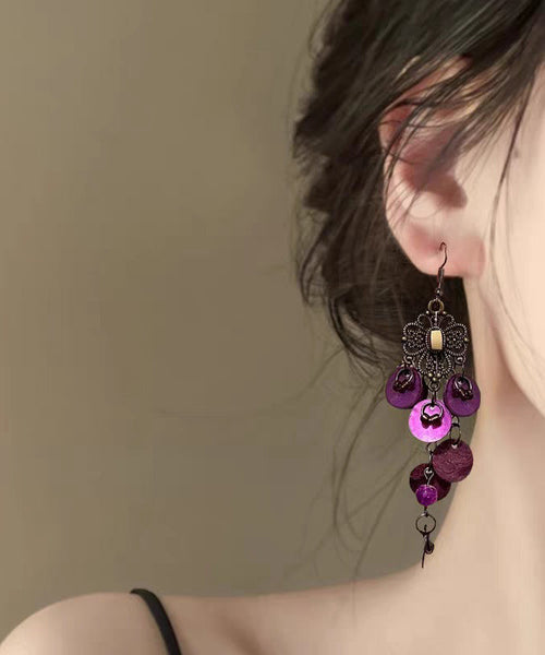 Silver Beach Tassel Sterling Shell Hollow Earrings Blue Drop Out FashionChic