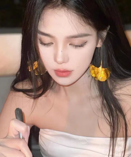 Drop Ginkgo Overgild Earrings Copper Leaf Gold Beach FashionChic