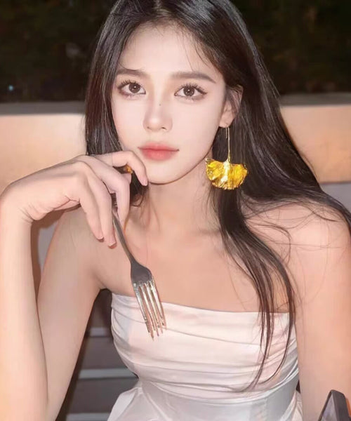 Drop Ginkgo Overgild Earrings Copper Leaf Gold Beach FashionChic