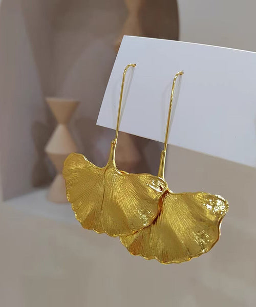 Drop Ginkgo Overgild Earrings Copper Leaf Gold Beach FashionChic