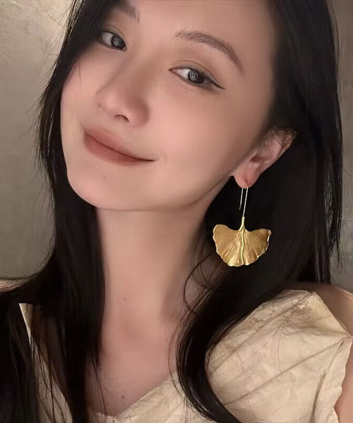 Drop Ginkgo Overgild Earrings Copper Leaf Gold Beach FashionChic