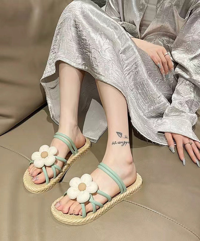 Beach Holiday Green Splicing Floral Slide Sandals Peep Toe AA009 shoe-CS240815