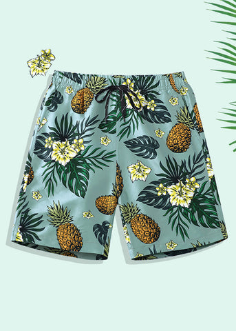 Men Cotton Elastic Pockets Beach Shorts Summer Print Waist FashionChic