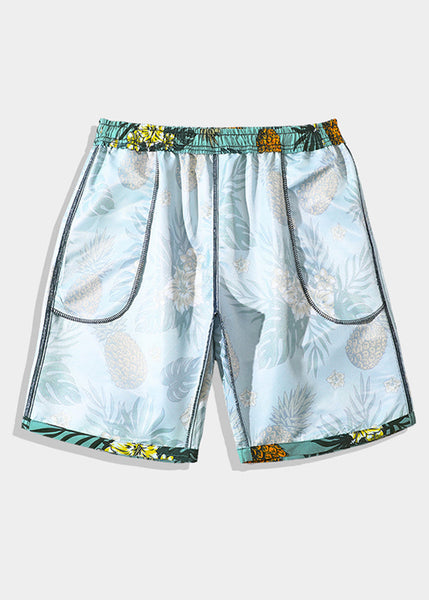 Men Cotton Elastic Pockets Beach Shorts Summer Print Waist FashionChic