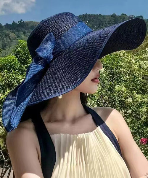 Beach Vacation Style Blue Straw Woven Big UPF 50+ Sun Hat II050 hat-HAT240825