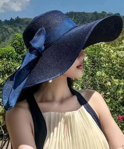 Beach Vacation Style Blue Straw Woven Big UPF 50+ Sun Hat II050 hat-HAT240825