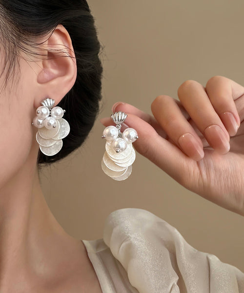 Shell Drop White Beach Tassel Earrings Pearl Copper FashionChic