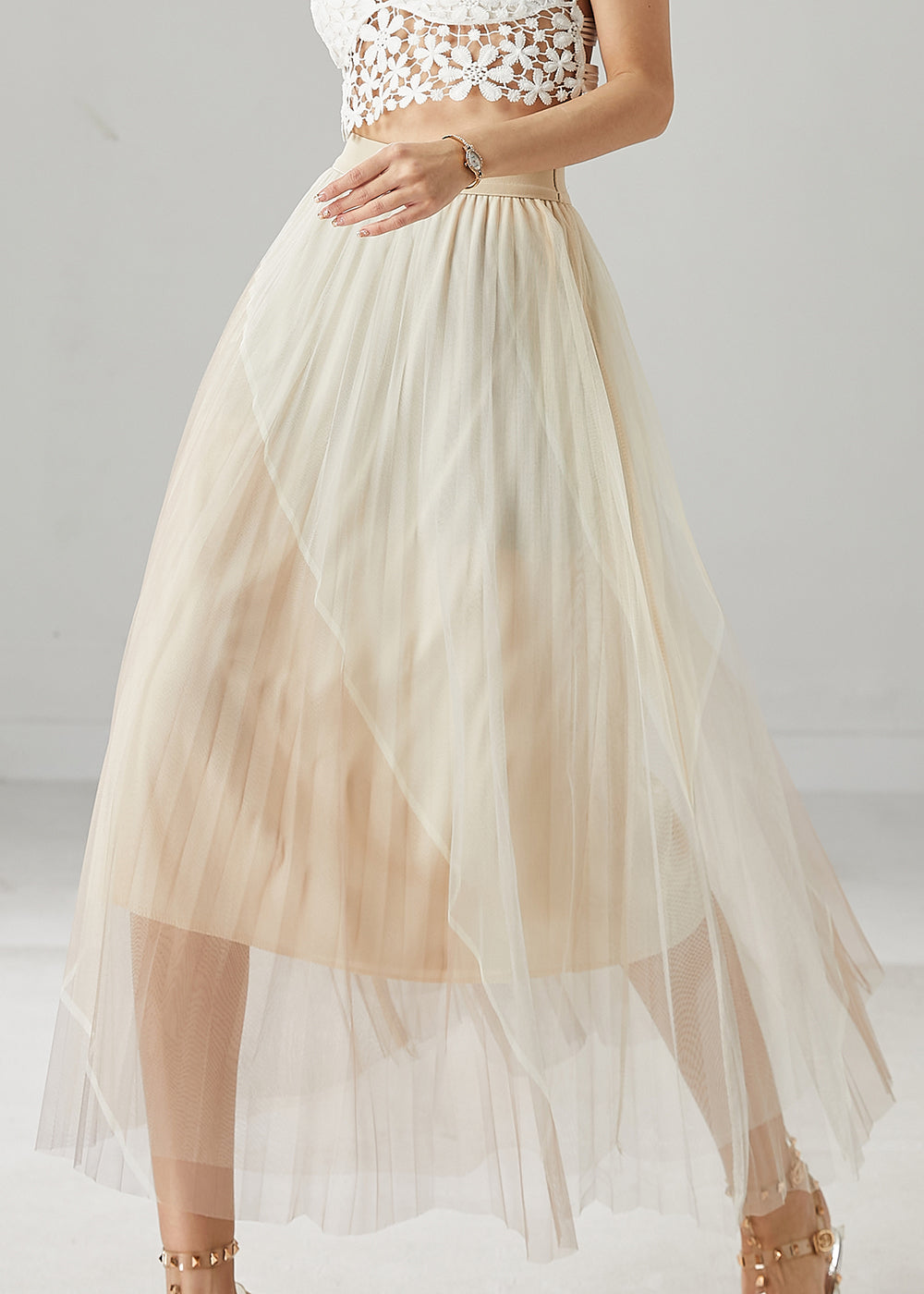 Beautiful Apricot High Waist Patchwork Tulle Skirts Summer YU1028 Ada Fashion