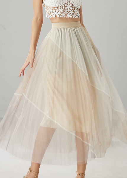 Beautiful Apricot High Waist Patchwork Tulle Skirts Summer YU1028 Ada Fashion