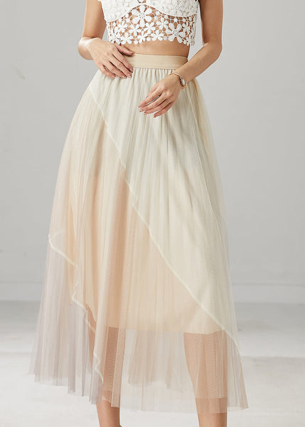 Beautiful Apricot High Waist Patchwork Tulle Skirts Summer YU1028 Ada Fashion