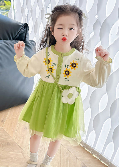 Beautiful Apricot O-Neck Tulle Patchwork Kids Mid Dress Fall SS1057 MM-RCTZ-FDM240601