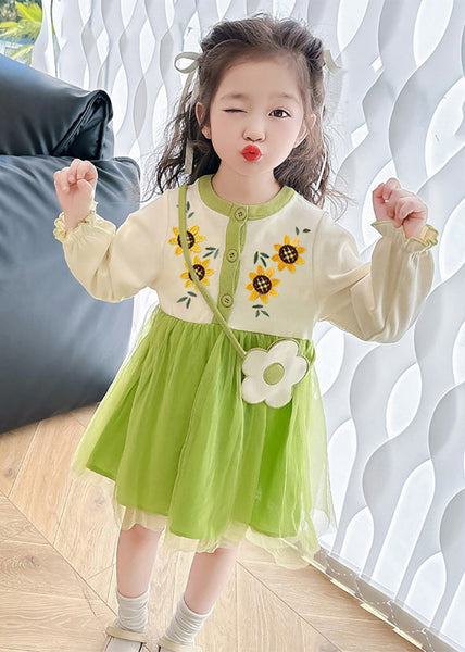 Beautiful Apricot O-Neck Tulle Patchwork Kids Mid Dress Fall SS1057 MM-RCTZ-FDM240601
