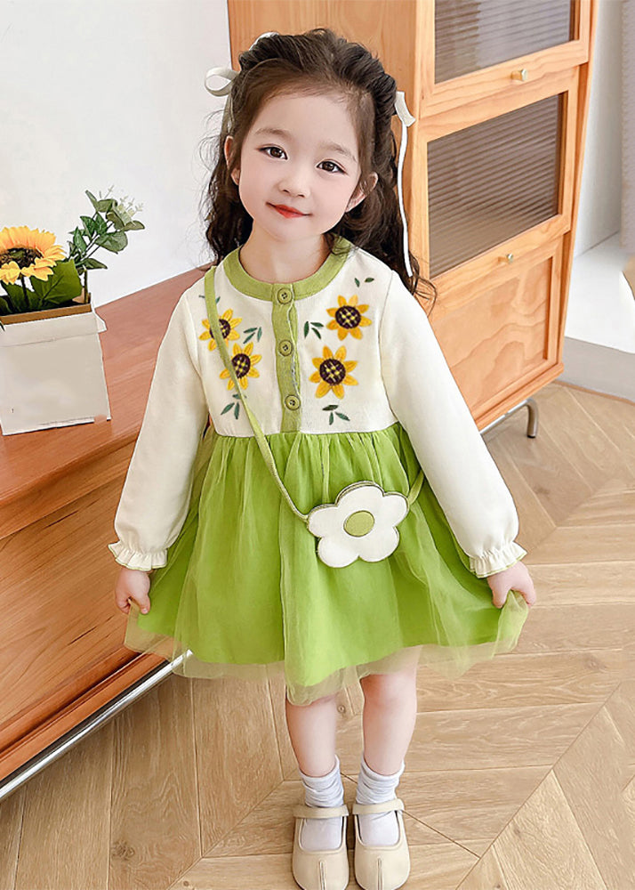 Beautiful Apricot O-Neck Tulle Patchwork Kids Mid Dress Fall SS1057 MM-RCTZ-FDM240601