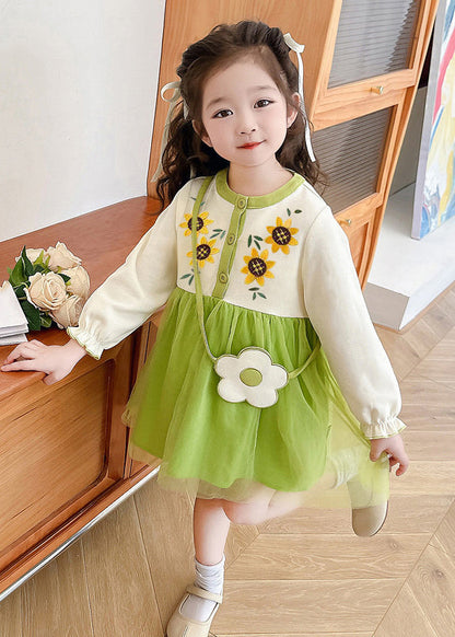 Beautiful Apricot O-Neck Tulle Patchwork Kids Mid Dress Fall SS1057 MM-RCTZ-FDM240601