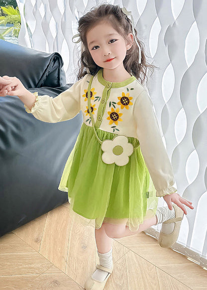 Beautiful Apricot O-Neck Tulle Patchwork Kids Mid Dress Fall SS1057 MM-RCTZ-FDM240601