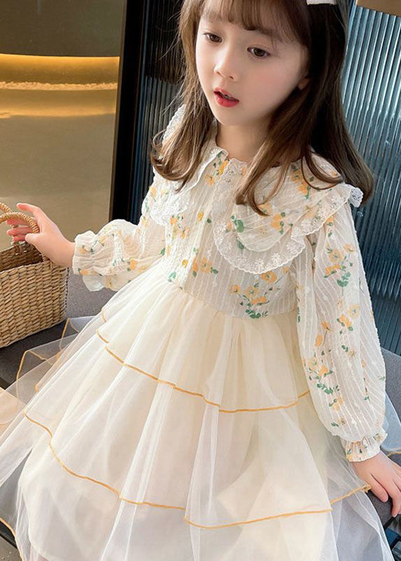 Beautiful Apricot Peter Pan Collar Patchwork Tulle Girls Long Dresses Long Sleeve SS1040 MM-RCTZ-FDL240601