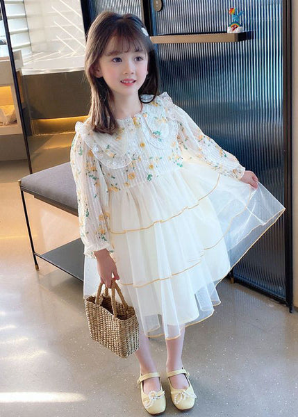 Beautiful Apricot Peter Pan Collar Patchwork Tulle Girls Long Dresses Long Sleeve SS1040 MM-RCTZ-FDL240601