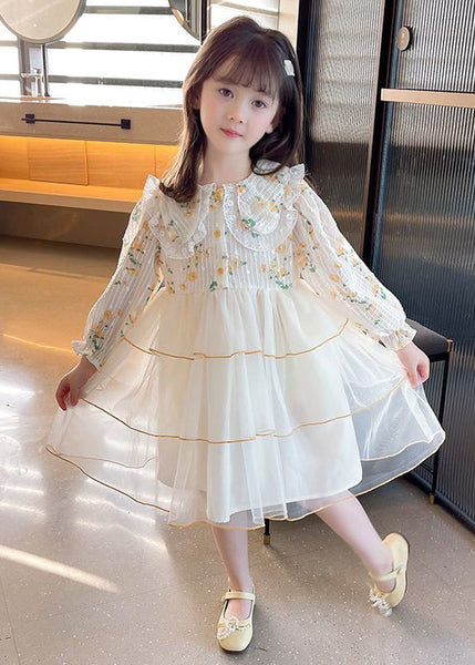 Beautiful Apricot Peter Pan Collar Patchwork Tulle Girls Long Dresses Long Sleeve SS1040 MM-RCTZ-FDL240601