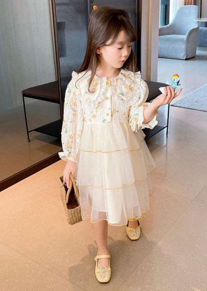 Beautiful Apricot Peter Pan Collar Patchwork Tulle Girls Long Dresses Long Sleeve SS1040 MM-RCTZ-FDL240601